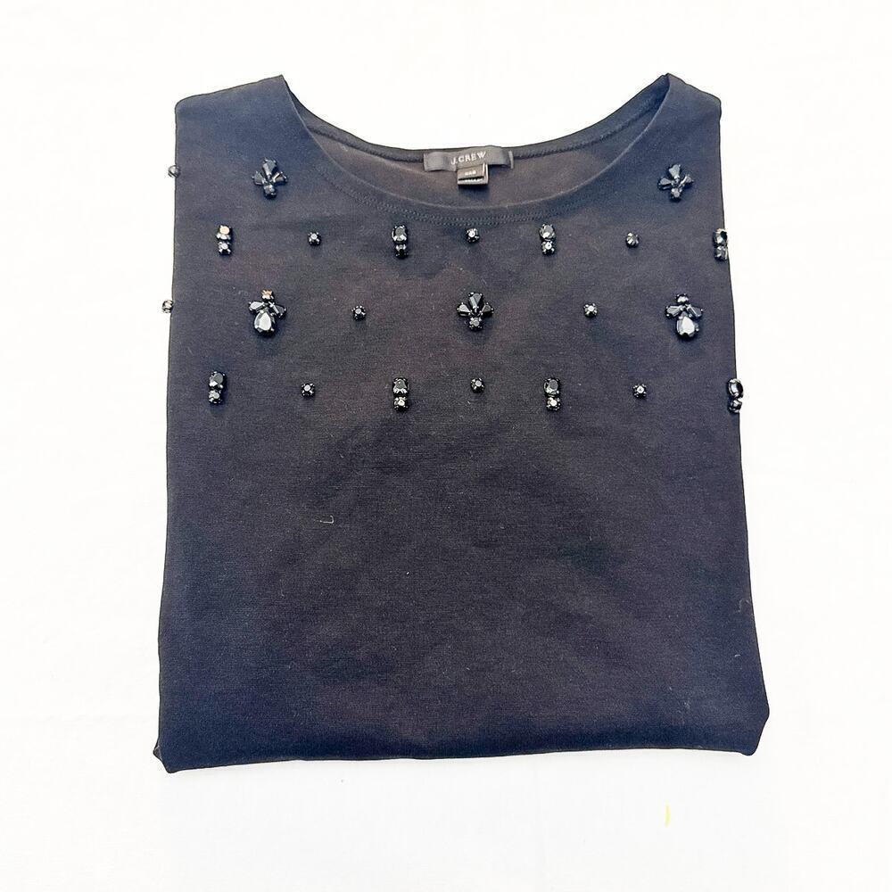 J. Crew Black Embellisher Crystal Short Sleeve Top Size XXS